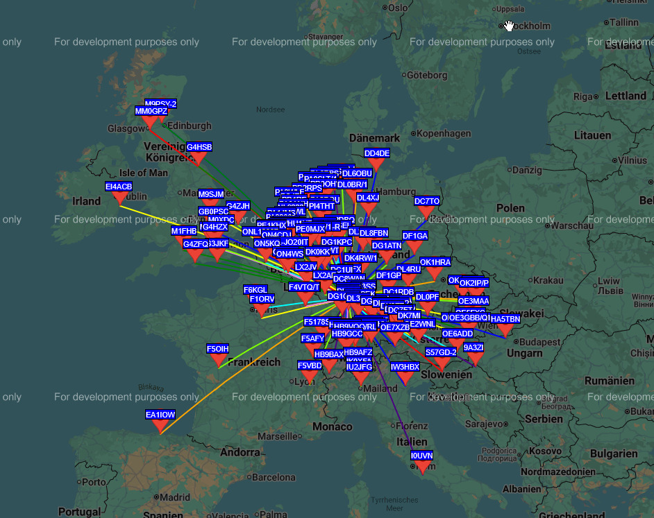 WSPR 40m Band - Empfangene Stationen