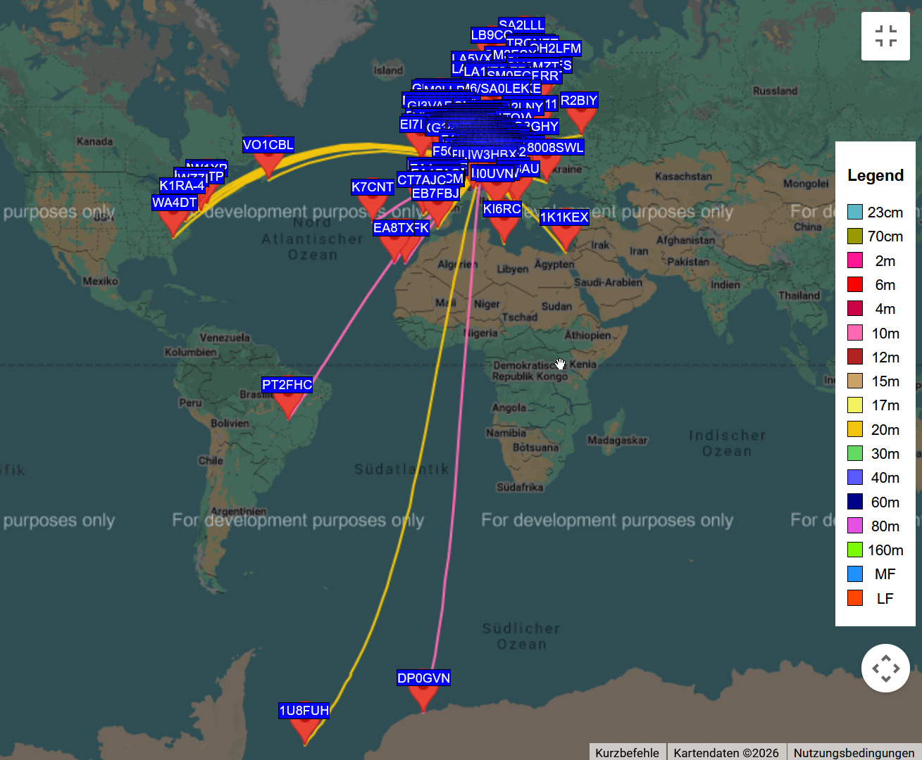 WSPR Alle Bänder - Weltweite Empfangsstationen